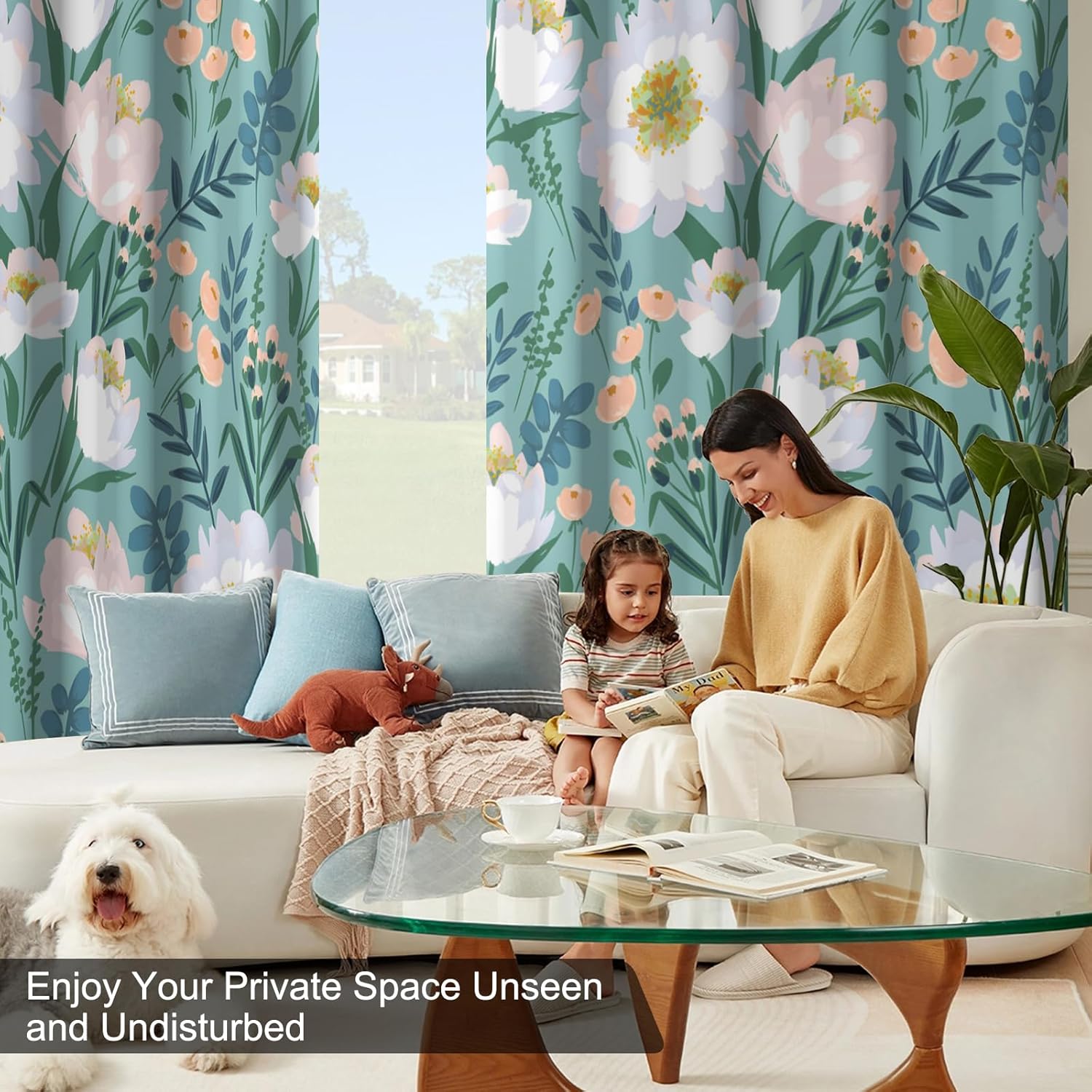 Floral Blackout Curtains for Bedroom Living Room, Light Filtering Soundproof Curtains 84 Inch Length 2 Panels Set, Thermal Curtains for Summer Insulated Room Darkening Window Curtains with Tiebacks