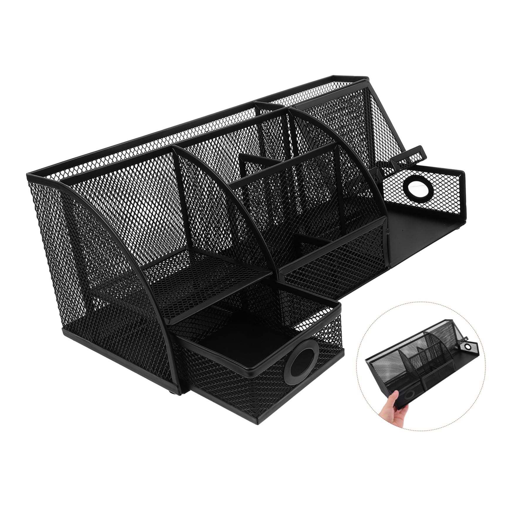 Metall Schreibtisch Organizer mit Mesh Stiftehalter für Bürobedarf Aufbewahrungsbox aus Eisen Platzsparend Modern (33,5 X 14 CM)