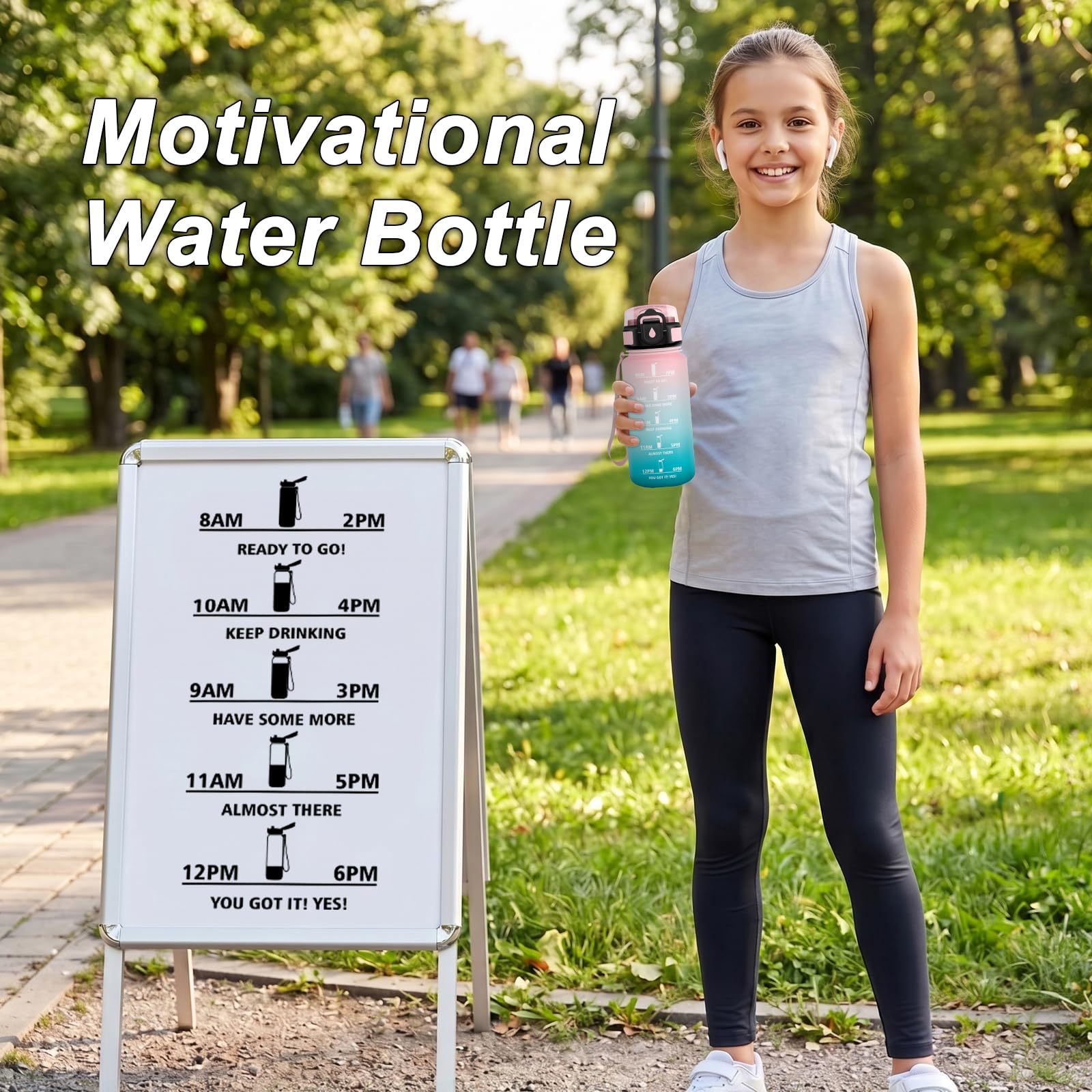 Motivation Water Bottle 500ml BPA Free Straw Motivation Water Bottle with Time Marker for Travel, Hiking, Outdoor, Fitness - 4