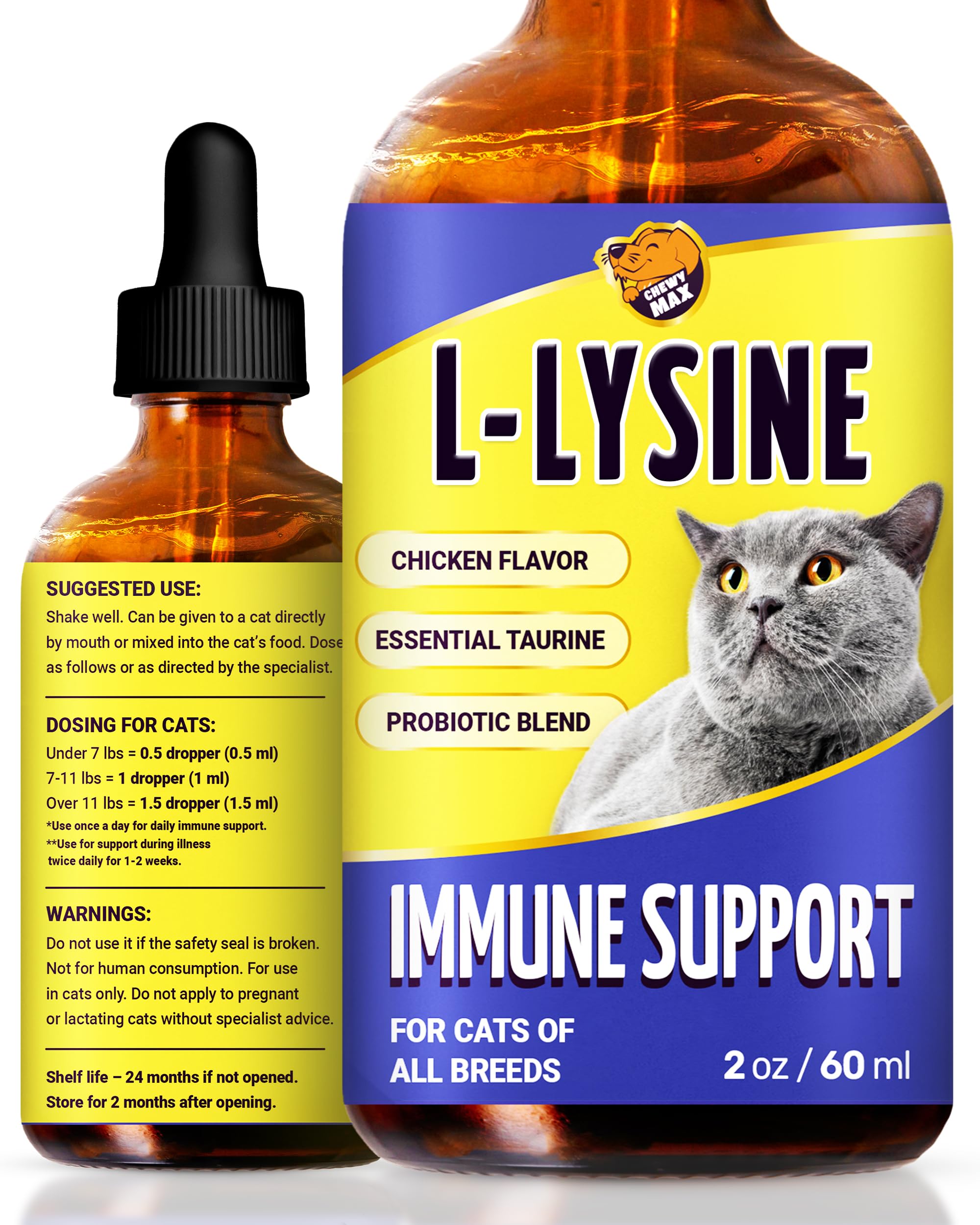 L Lysine for Cats &amp; Kittens Helps with Watery Eyes, Sneezing, Cough, Runny Nose – Natural Cat Antibiotic Supplement with Taurine, Vitamins for Eye Function &amp; Immune Support – Chicken Flavor – 2 oz