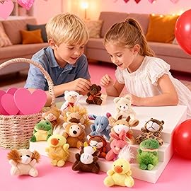 JOYIN 24 Pack Mini Animal Plush Toy Assortment (24 Units 3 Each), Animals Keychain Decoration for Kids, Small Stuffed Animal Bulk for Kids, Carnival Prizes, School Gifts, Christmas Goodie Bags