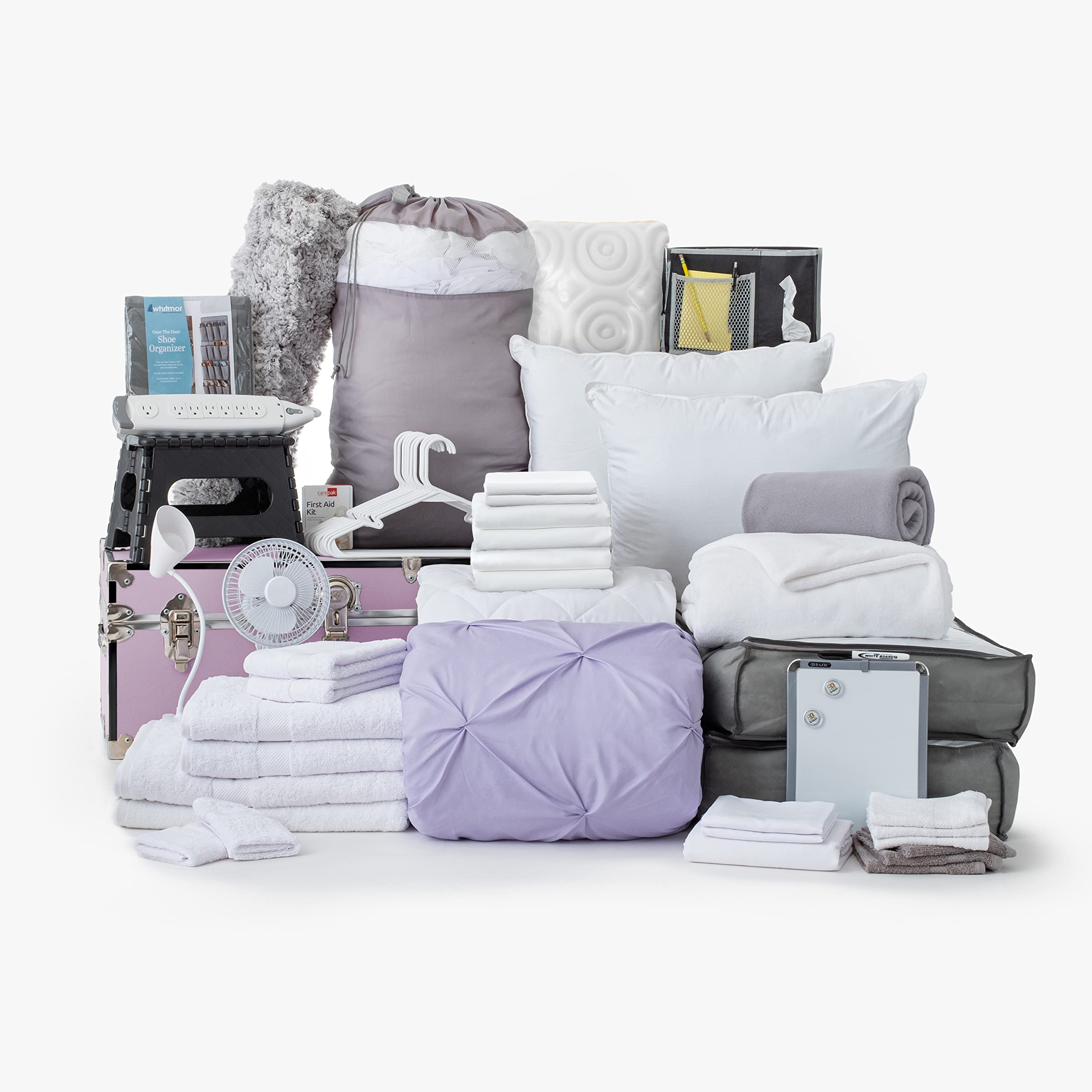 Amazon Com Ocm 53 Piece Ultimate Room Collection Premium Twin Xl Bedding 100 Cotton Deluxe Towels Trunk Storage Decor And More Orla Orchid Light Purple Pinch Pleats Home Kitchen
