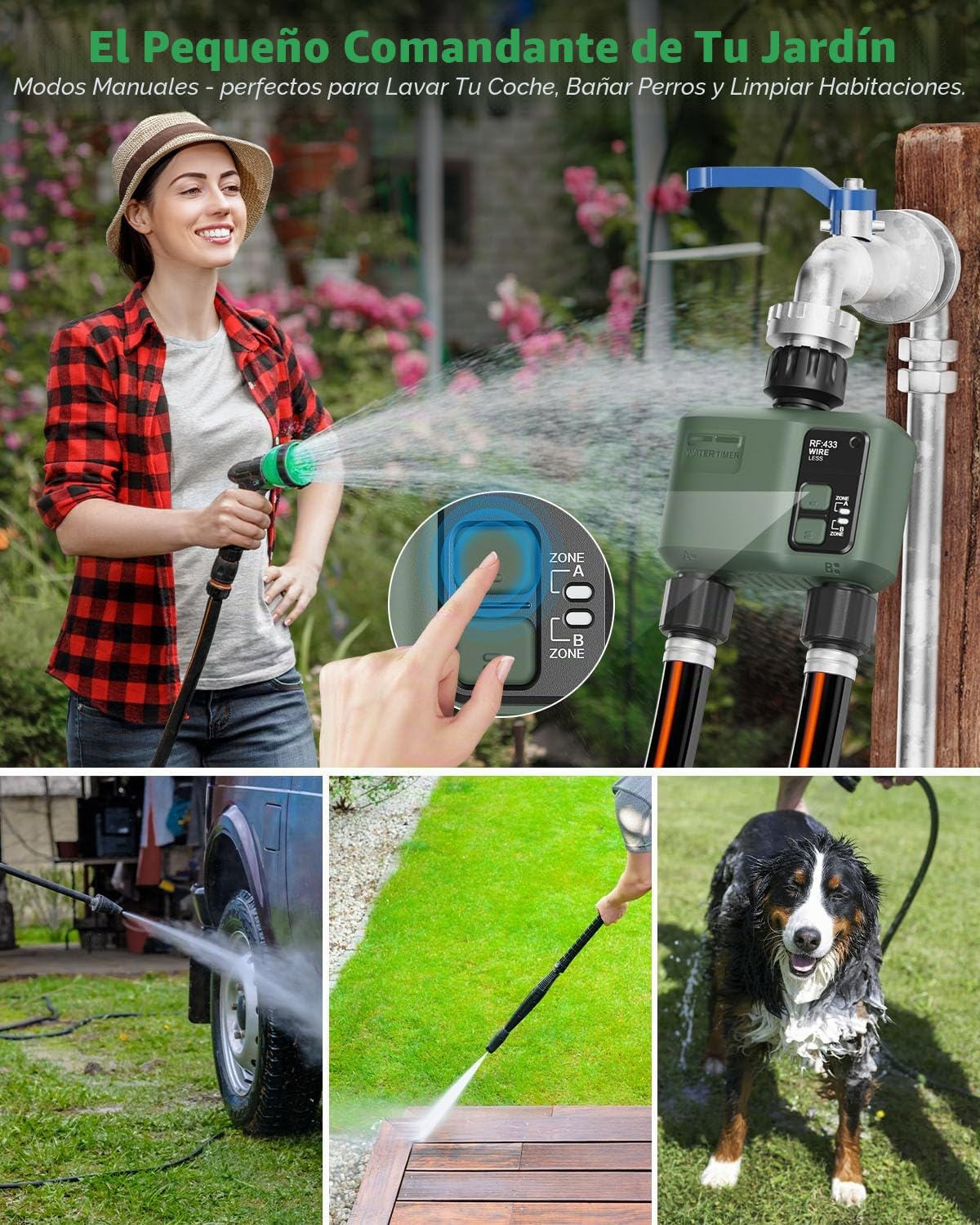 2PCS Programador de Riego WiFi+RF433 2 Salidas Automatico y en Poco Tiempo Flexible Temporizador con Riego Retrasado por Lluvia para Mangueras Jardin
