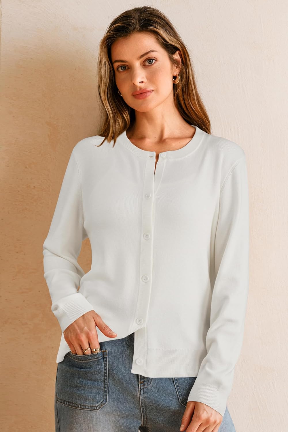 Arach&Cloz Women's Wool Blend Lightweight Spring Business Casual Cardigan Sweaters Tops - Image 4