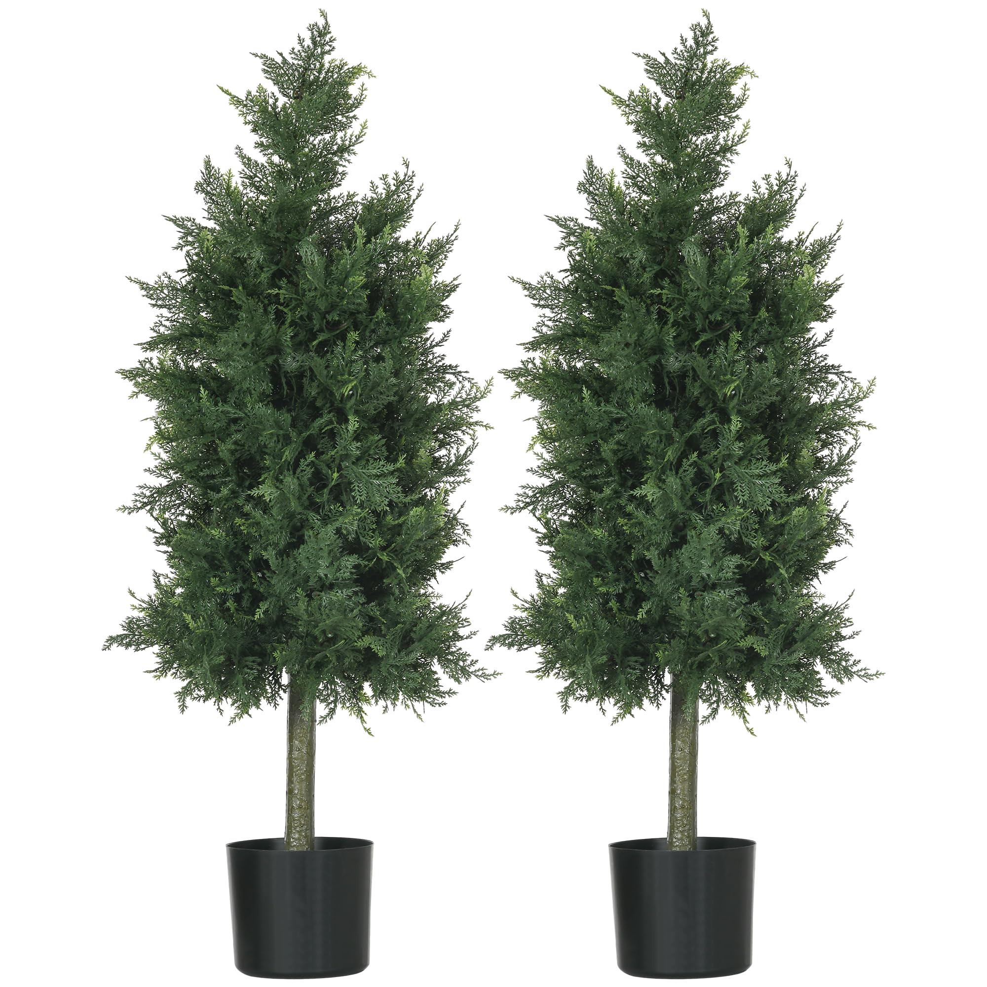 HOMCOM Lot de 2 Plantes artificielles Cèdre avec Pot Conifère 90 cm Vert | Pour Intérieur et Extérieur, Arbre Artificielle, 38L x 12,5l x 90H cm, Hauteur 90 cm