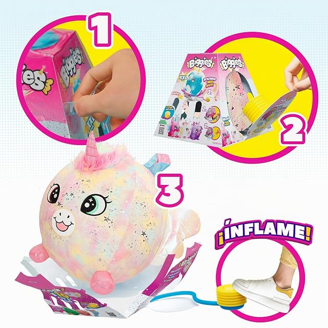 Foto 4 de 7 de ColorBaby Biggies - Unicornio fantasía Peluche Gigante, Incluye hinchador de pie, Juguetes Sorpresa, Pelota…