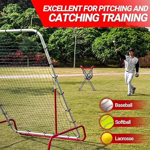 Miniatura 6 de FITPLAY - Rebotador de béisbolsoftbol, red de rebote de béisbol de 6 x 4 pies con ruedas, ángulos ajustables, red de práctica de lanzamiento,