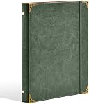 Ovesmusl PU Leather 3 Ring Binder Fits 8.5"x11" Letter Size Paper, 1 Inch Round Ring Binder Holds 200 Sheets, Notepad Paper Cover Loose Leaf Organizer for School, Vintage Green