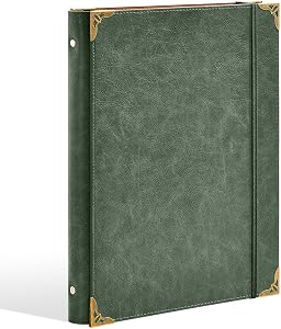Ovesmusl PU Leather 3 Ring Binder Fits 8.5"x11" Letter Size Paper, 1 Inch Round Ring Binder Holds 200 Sheets, Notepad Paper Cover Loose Leaf Organizer for School, Vintage Green