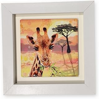 By Jo Crafts, giraffe ceramic wall art, small framed wall art, housewarming, birthday gift, hand painted, home décor, framed picture, animal picture, giraffe picture