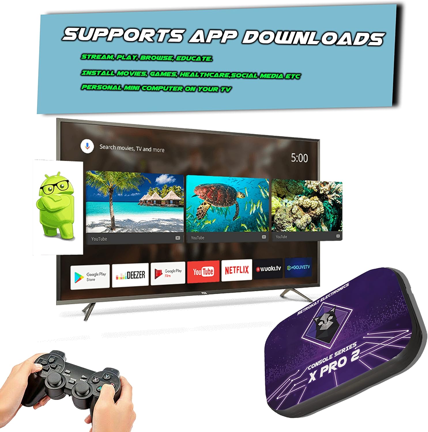 Retro Game Console for 4K/8K HD Resolution - Supports 4 Players - Console X Pro II - Compatible with All HDTVs & Monitors - Dual Wireless 2.4ghz USB Gamepads - Built-in 45K Games - 128GB MicroSD Card : Video Games