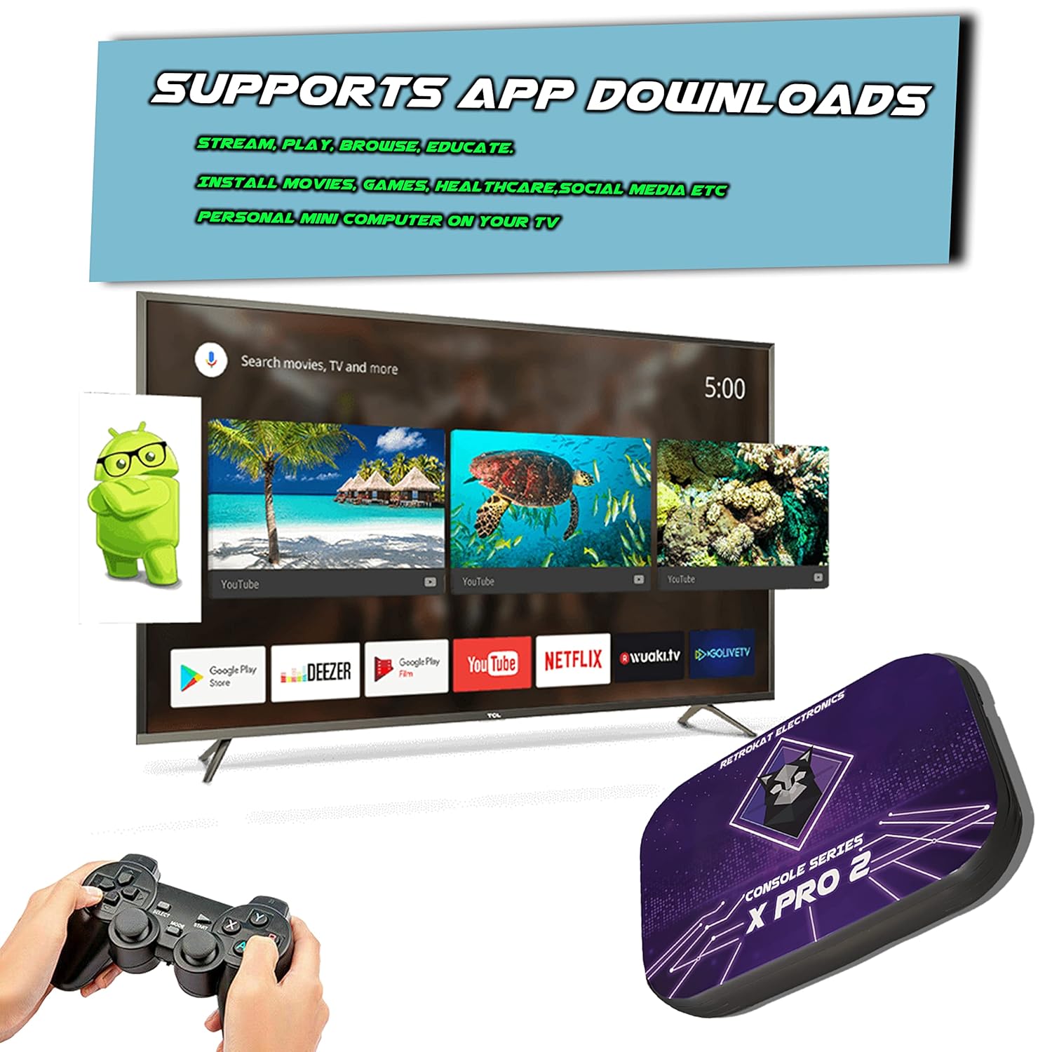 Retro Game Console for 4K/8K HD Resolution - Supports 4 Players - Console X Pro II - Compatible with All HDTVs & Monitors - Dual Wireless 2.4ghz USB Gamepads - Built-in 45K Games - 128GB MicroSD Card : Video Games