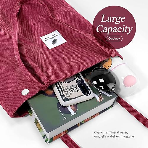 Vista 108 de Tote - Bolsa de hombro reutilizable de pana de gran capacidad con bolsillos interiores para mujeres y niñas Rayas