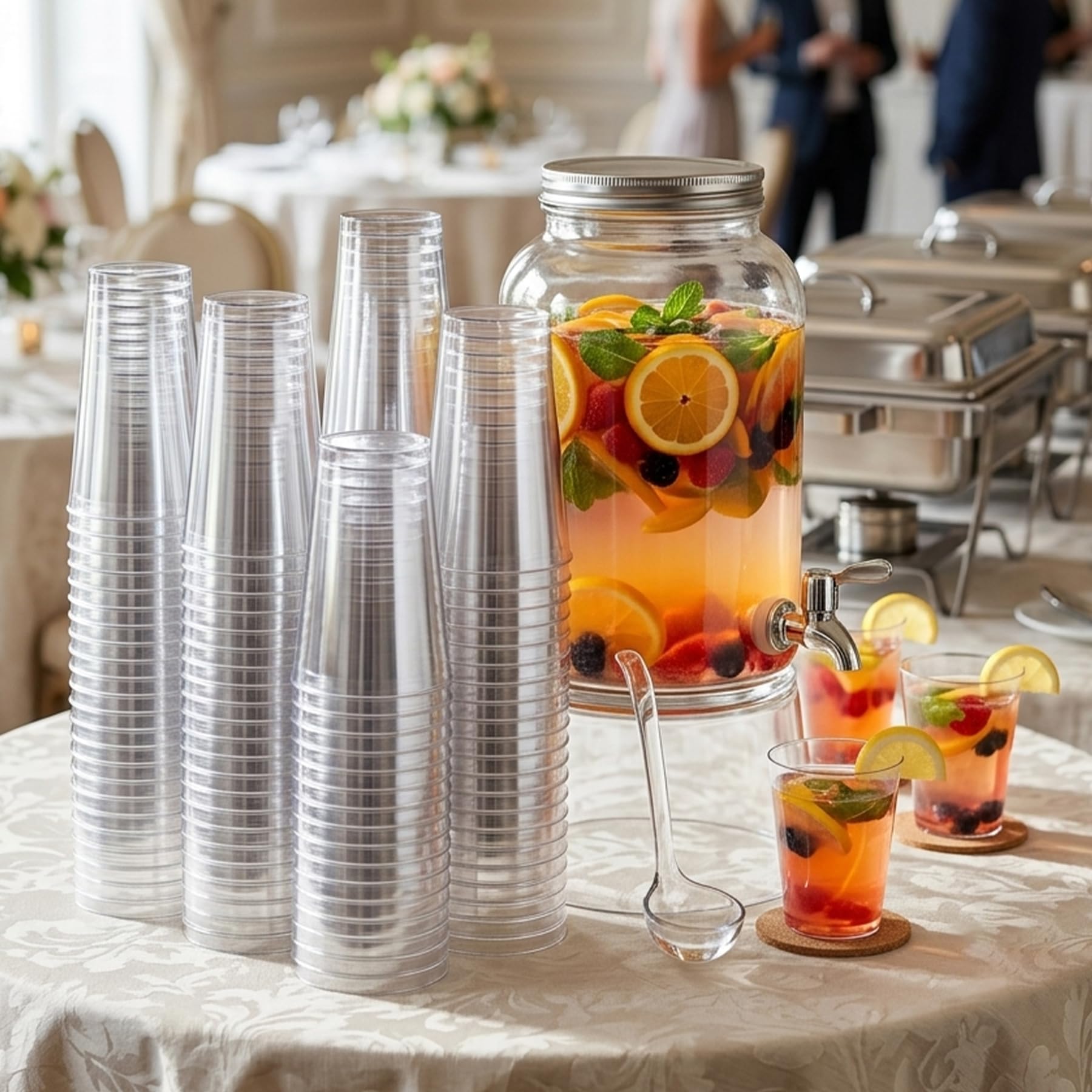 Byvivace Vasos de plástico duro, vasos desechables para fiestas, 340 ml, transparentes, elegantes, vasos de boda, copas de vino desechables para fiestas, 100 unidades