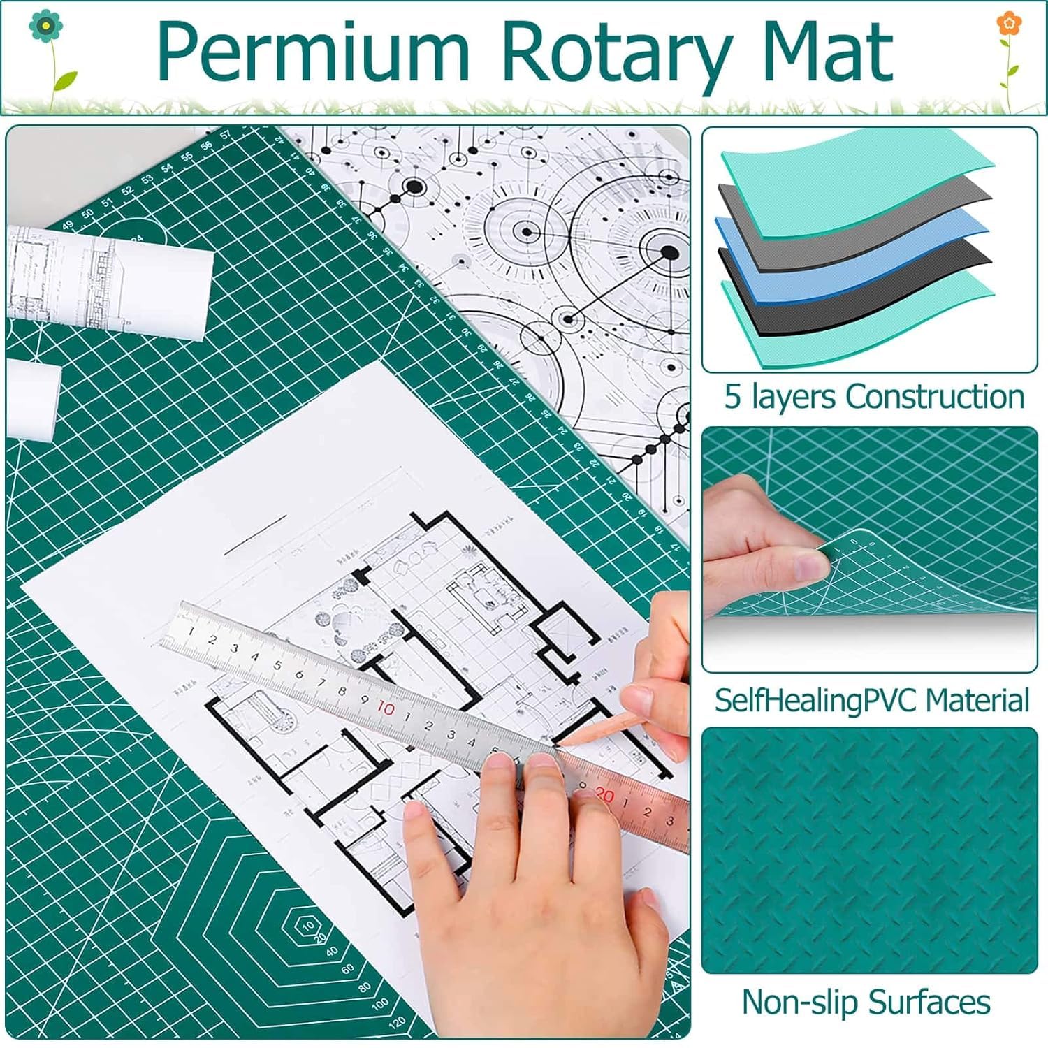A1 Self-Healing Cutting Mat - Green, 36x24" -2 A1 Self-Healing Cutting Mat - Green, 36x24" -2