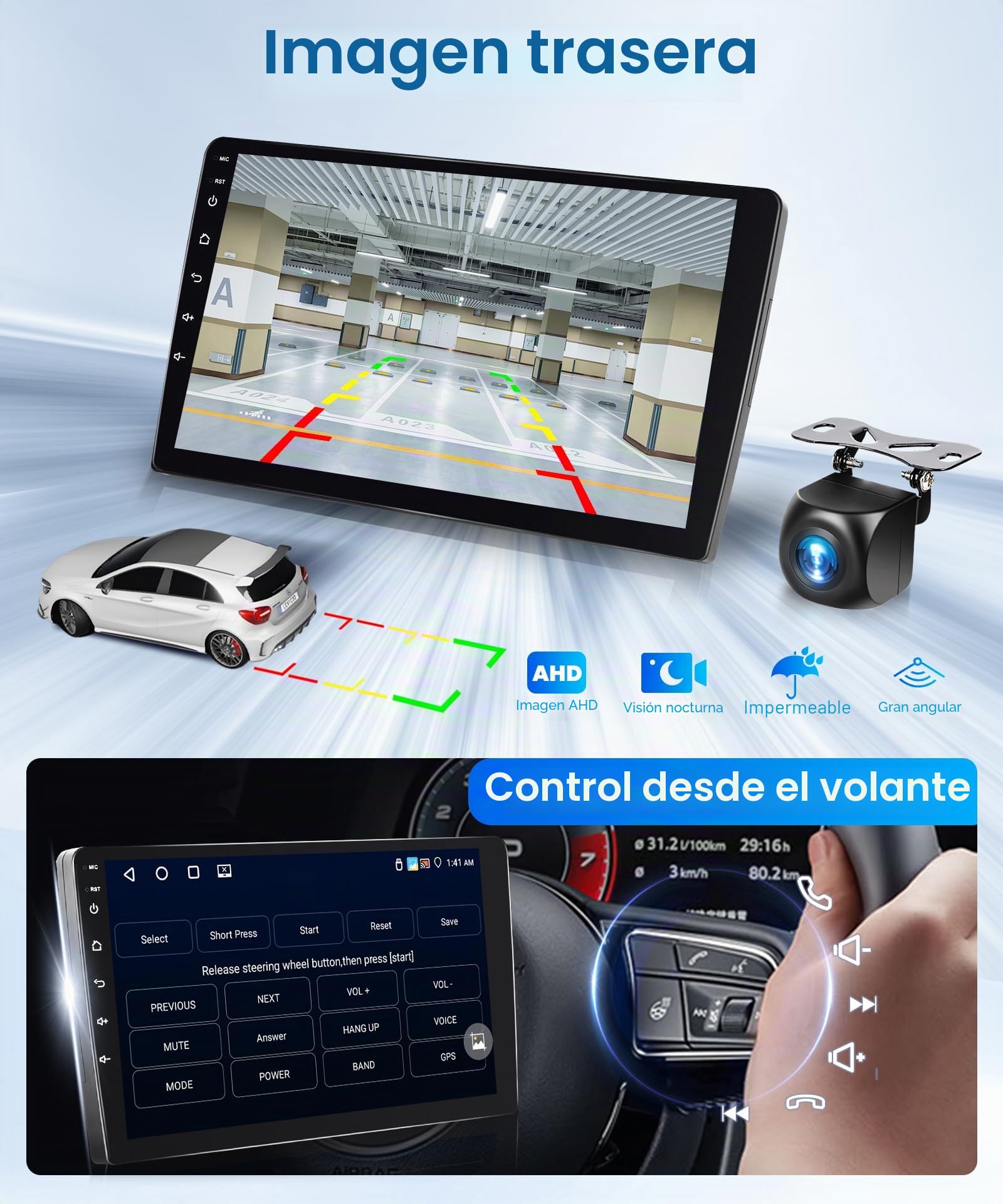 4G+64G Android Radio Coche para VW Polo 6R 6C 9N 2008-2016 9'' Pantalla con Wireless Carplay Android Auto WiFi/FM/RDS/EQ Navegación GPS Mirror Link Bluetooth Controles del Volante Cámara Trasera