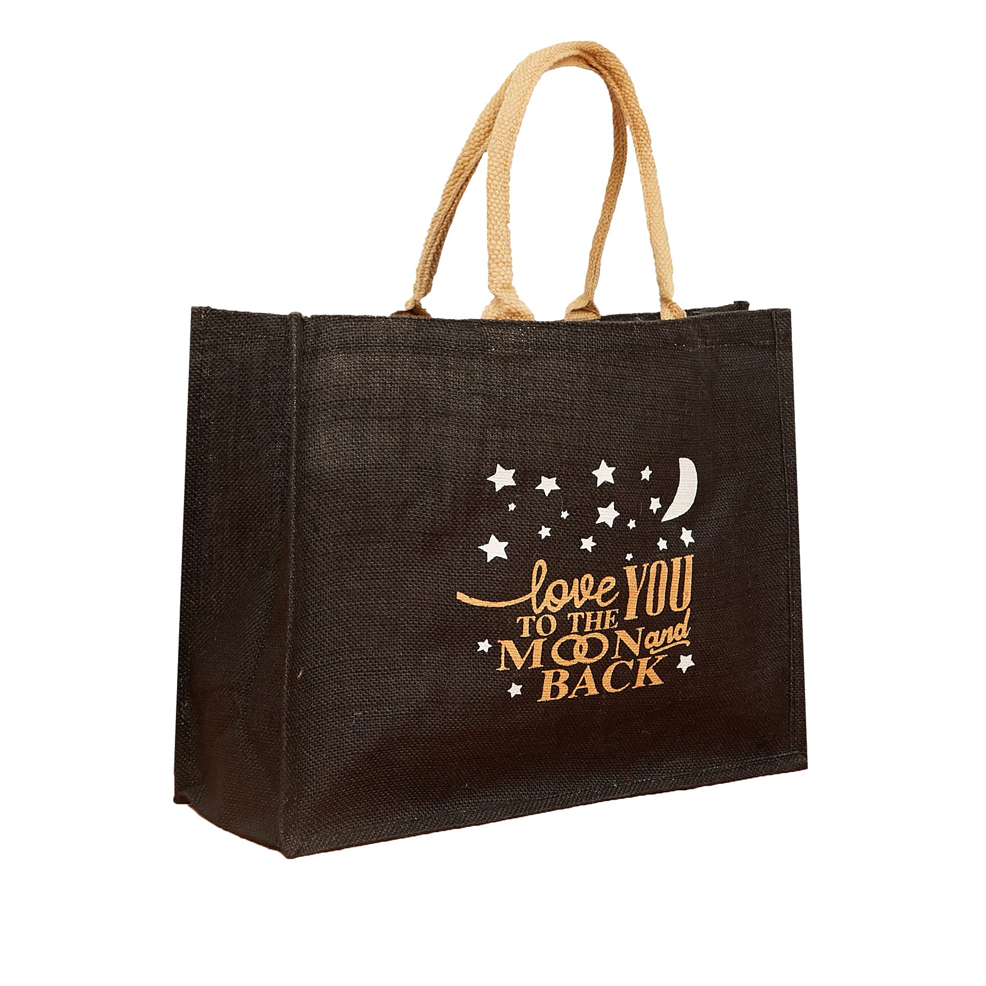 Jute Shopping Bag Hessian Eco Reusable Gift Tote Lunch Handbag H33xW40 - Love You To The Moon & Back