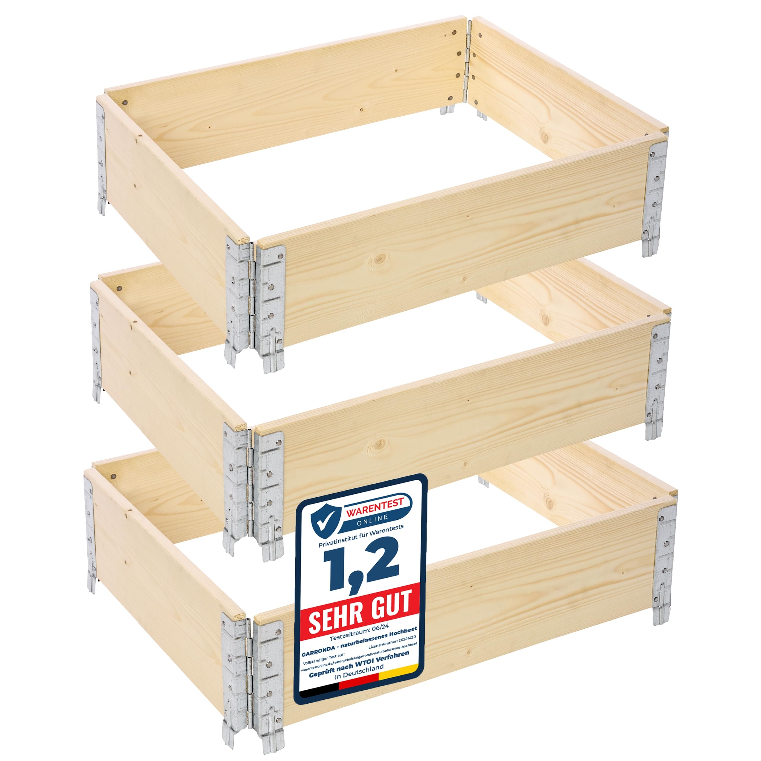 Garronda Carré Potager modulable en Bois Naturel 80x60x20 cm – Jardinière extérieure en palettes, empilable et Pliable, pour Jardin, Plantes, Fleurs, Herbes, Fruits et légumes GD-0141, 3 pièces