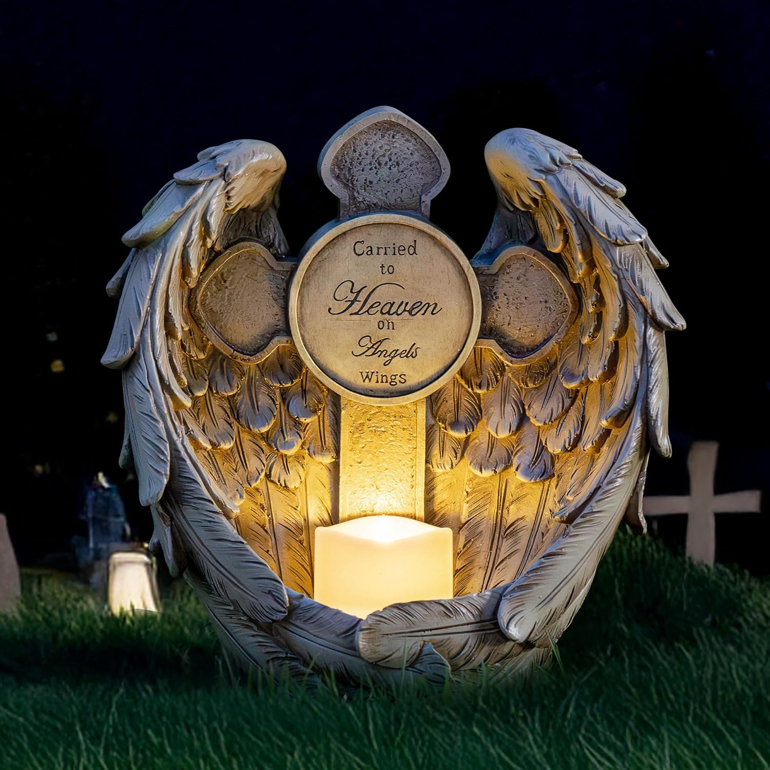 12" Solar Angel Wing Cross Garden Lights, Waterproof Memorial Grave Decorations Sympathy Gifts for Cemetery Outdoors Lawn Yard Home Patio Decor Angel Wings