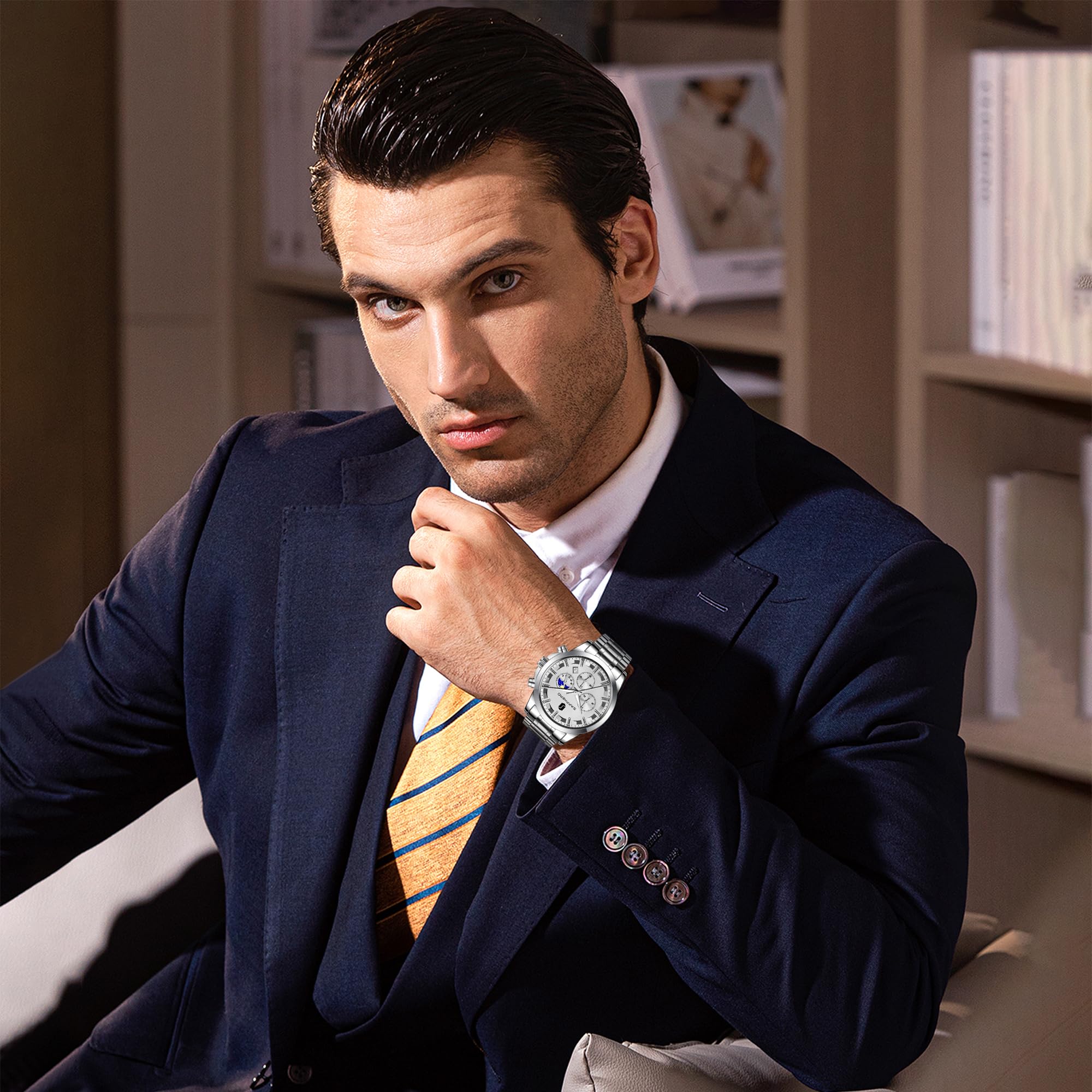 BY BENYAR Mens Watches Analog Quartz Chronograph Waterproof Wrist Watches for Men Fashion Business Work Casual Sport Designer Dress Watch with Calendar Elegant Gifts for Men