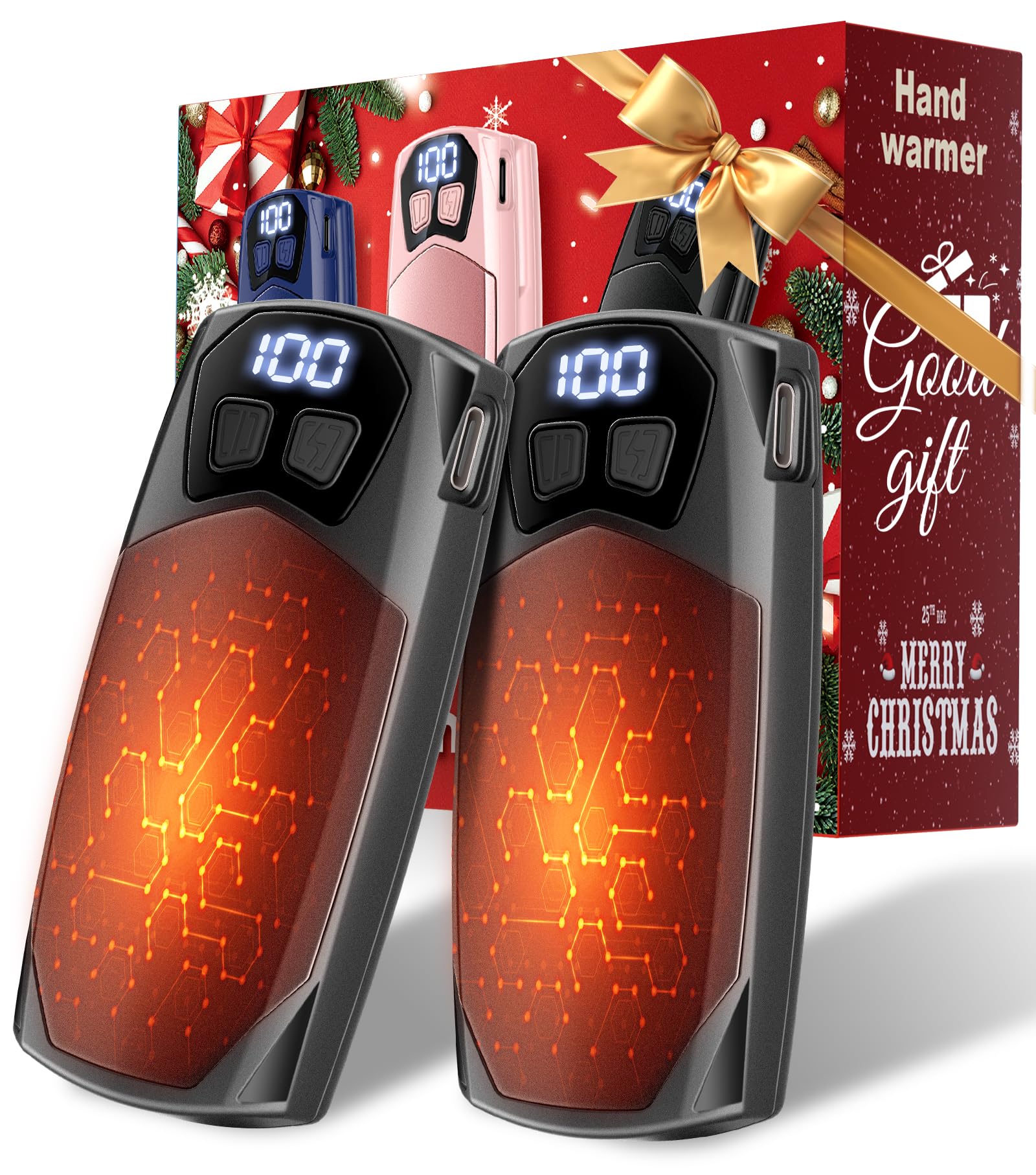 Kesguar Hand Warmers Rechargeable 2 Pack - 6000mAh Electric AI Handwarmers, LED Display & 5-Level Heating, 20Hrs Long Lasting, 2-in-1 Portable Heater, Gifts for Men/Women/Golf/Hunting