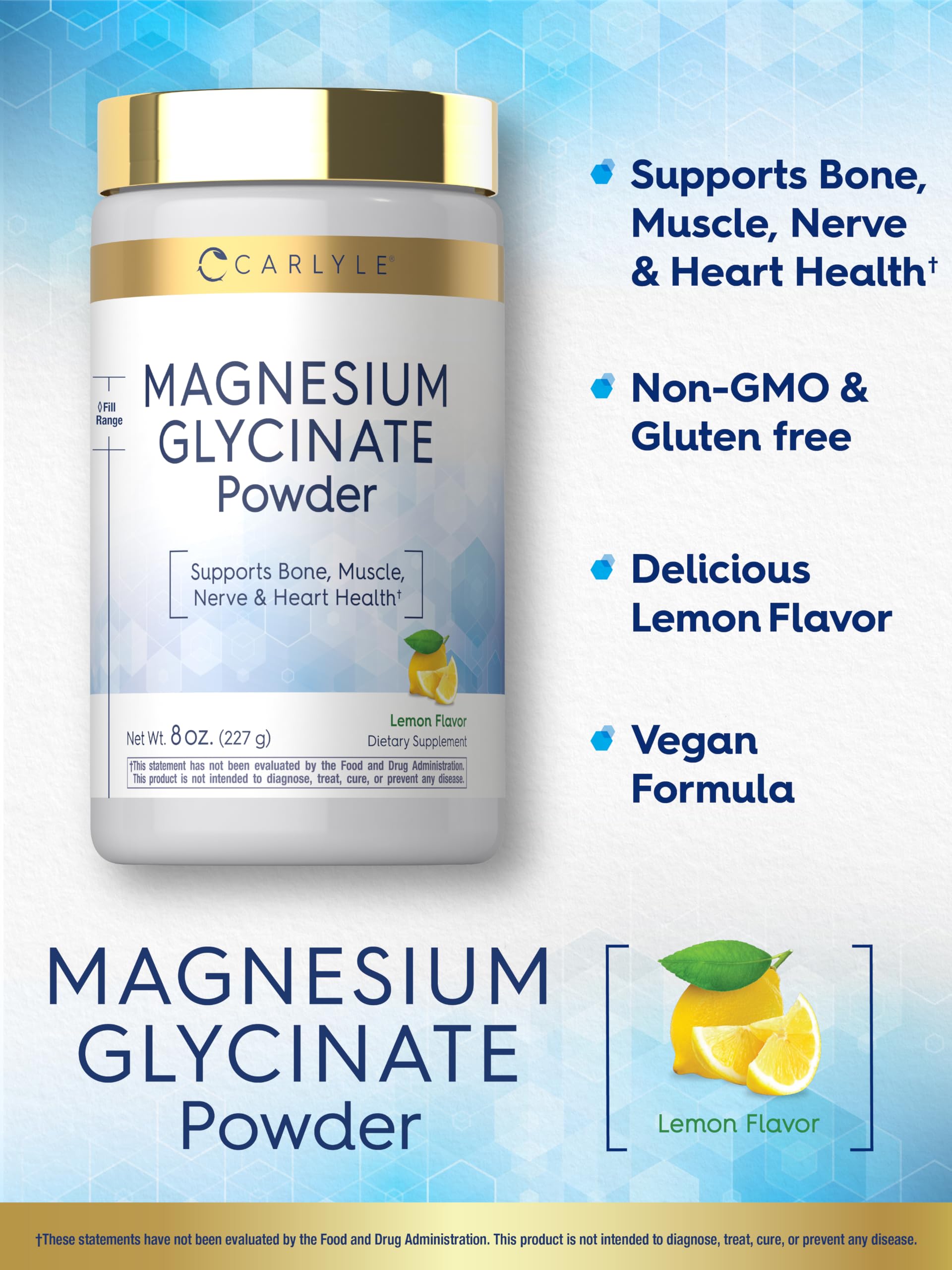 Carlyle Magnesium Glycinate | 8 oz Powder | Lemon Flavor — Amazon image 4