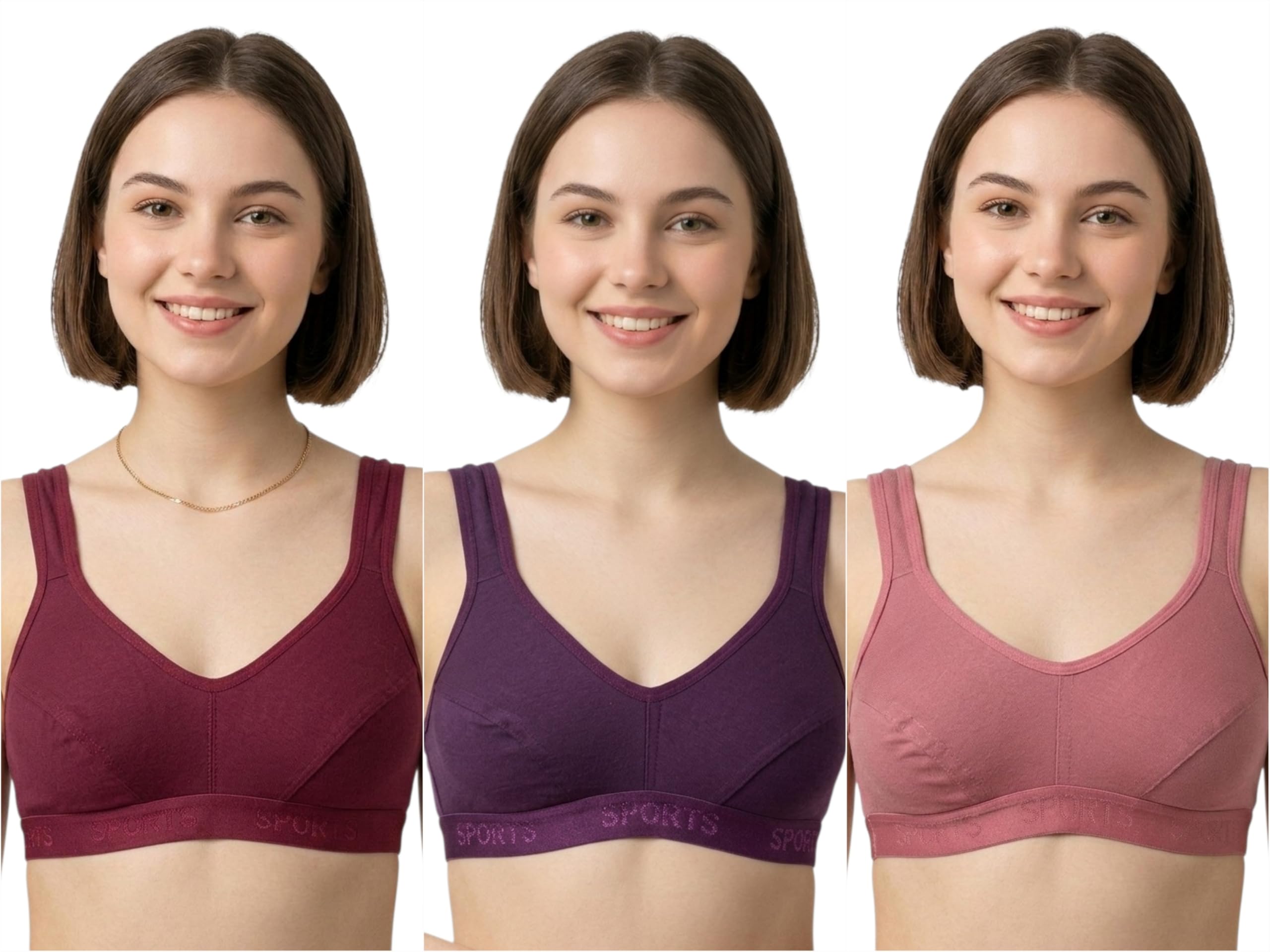 Women’s Seamed Sports Bra | Non-Padded Wirefree Activewear | High-Support Breathable Cotton Blend Bra (in, Numeric, 32, Maroon/Purple/Mauve)-image-49