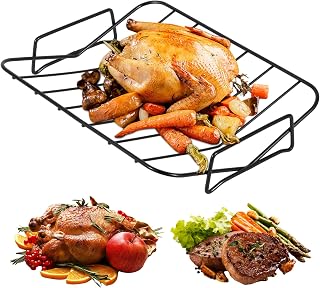 Turkey Roasting Rack, V-shaped Racks for Grilling and Smoking, 13"×10" Carbon Steel Turkey Roaster Racks Nonstick Cooking Rack for Roasting Pan Oven Induction BBQs Smoker
