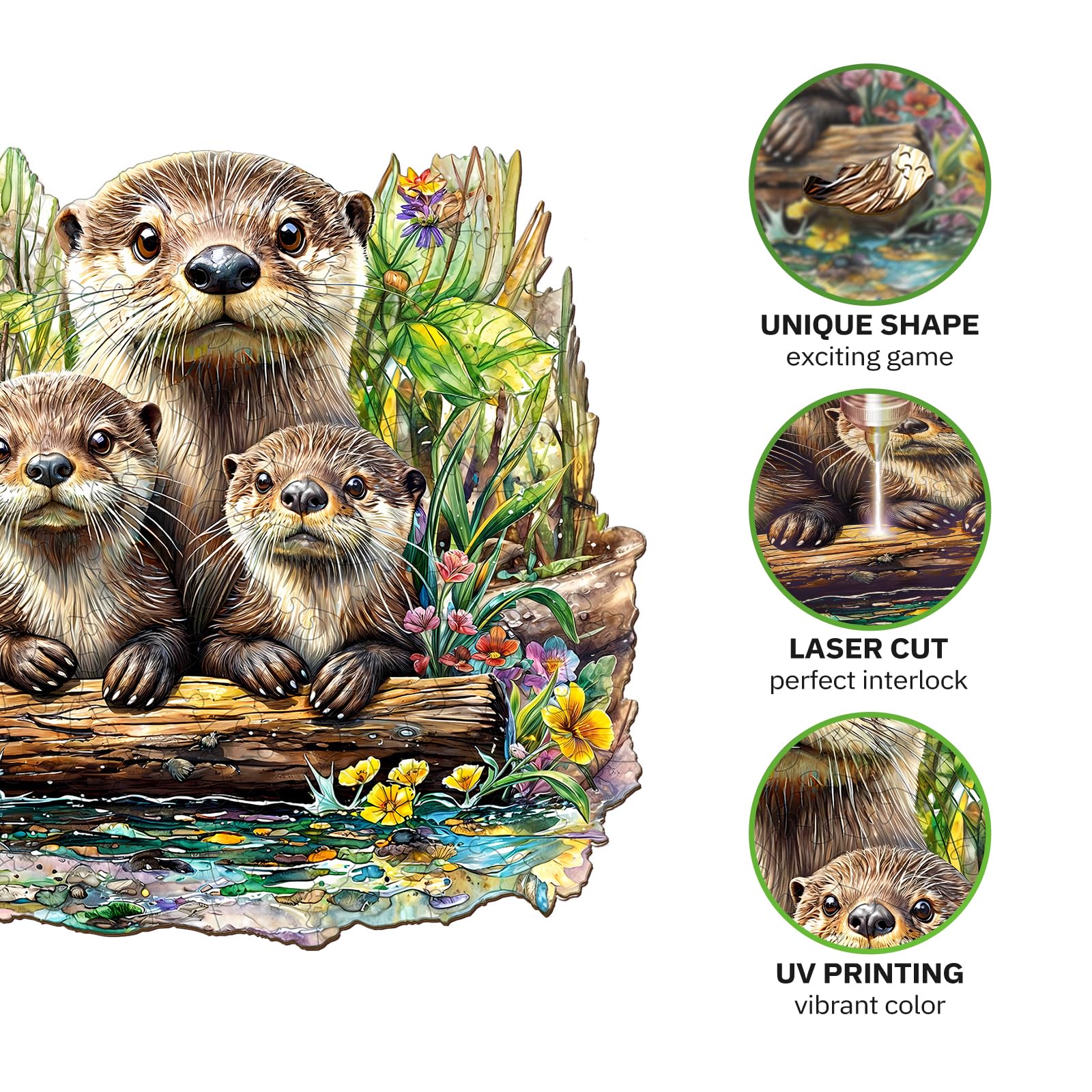 Jigfoxy Casse-tête en bois de loutre pour adultes, puzzle en bois de forme d'animal unique pour adultes, cadeau d'anniversaire pour les amateurs de puzzle, famille (XL-43,9 x 42,2 cm - 555 pièces)
