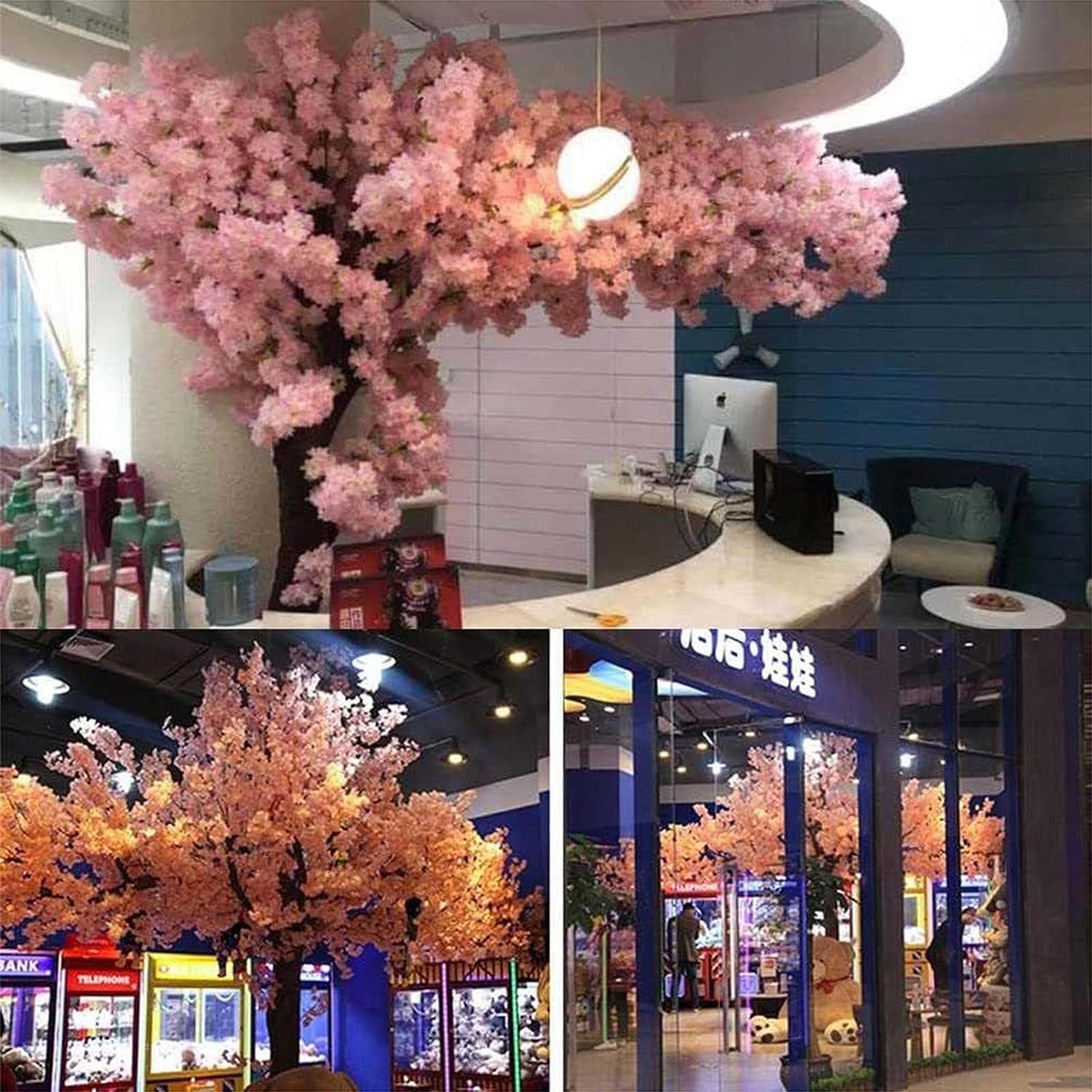 Cerezos en flor artificiales melocotón rosa falso Sakura tallos de madera real y hojas realistas réplica de planta artificial para el hogar Sakura Flower Interior,1.8X1.5M