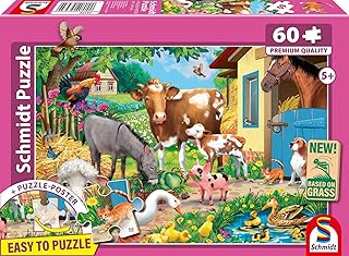 Comprar Schmidt Spiele 56574 Animales de Granja, Puzzle Infantil de 60 Piezas Hecho de Tablero de Hierba, Multicolor