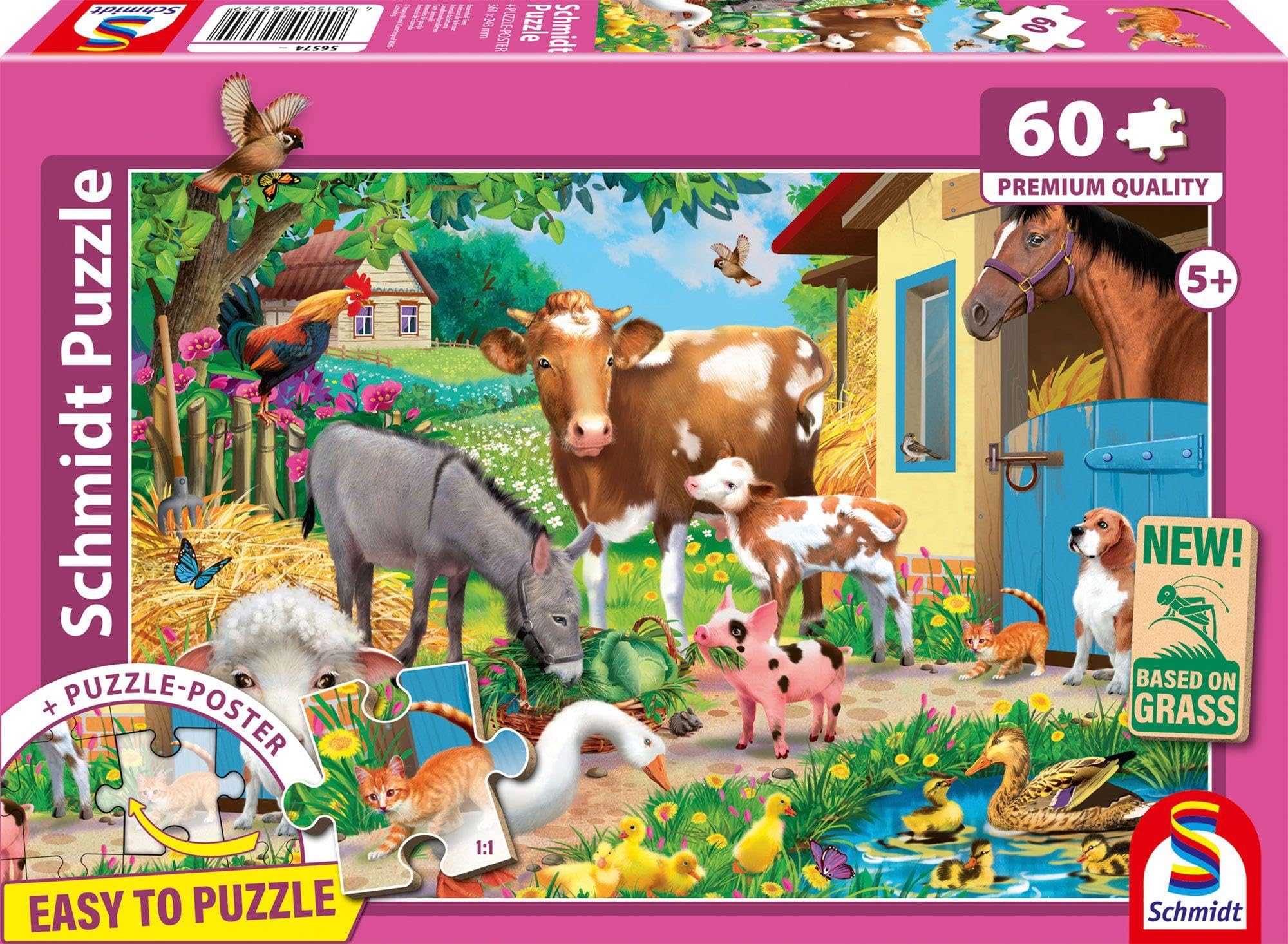 Schmidt Spiele 56574 Farm Animals Children's Puzzle 60 Pieces Made of Grass Cardboard