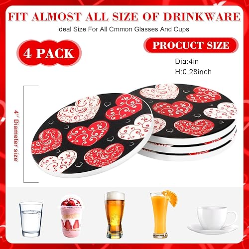 Miniatura 2 de Posavasos de cerámica absorbentes para el día de San Valentín, posavasos redondos de secado rápido con base de corcho, posavasos románticos de