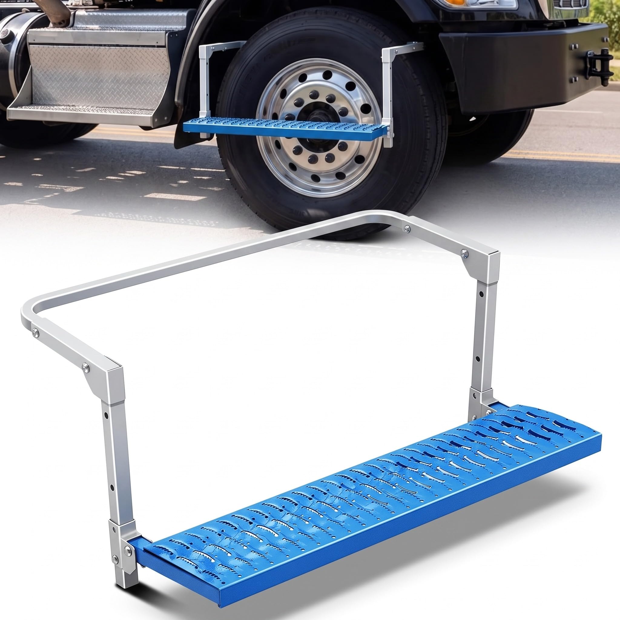 Outus Truck Tire Adjustable Step 350 Lbs Fits 22.5-24.5 Wheels, Blue