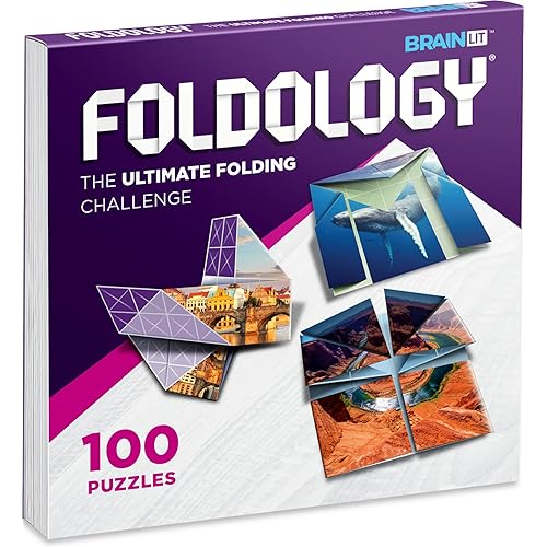 FOLDOLOGY - The Origami Puzzle Game! Brain Teasers for Tweens, Teens & Adults | Travel Game, Hands-On STEM Toy, Stocking Stuffer, Gift for Ages 10+ | Fold the Paper, Complete the Picture | 100 Puzzles