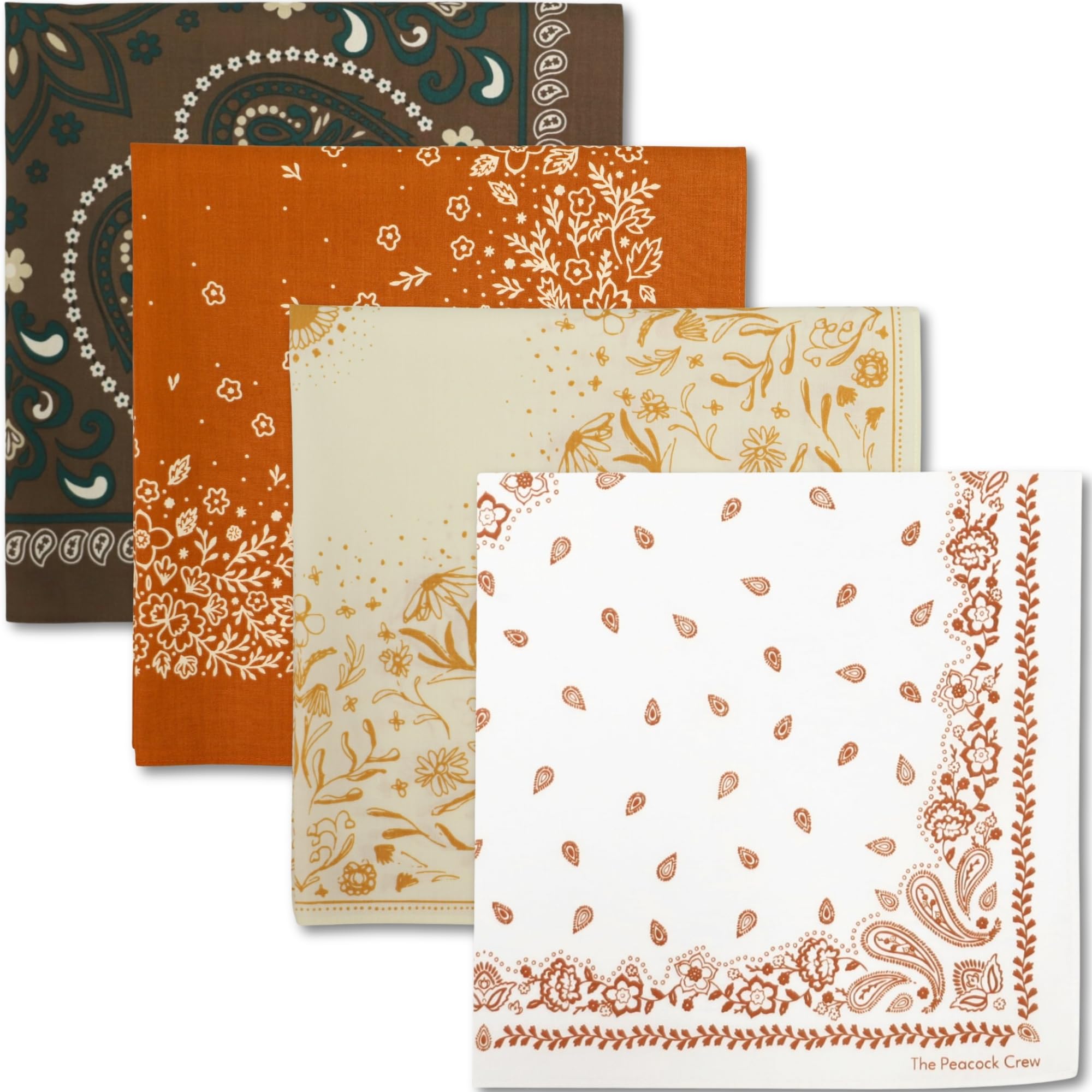 The Peacock Crew Premium Soft Cotton Bandanas Pack for Men and Women Paisley 22 x 22 inches