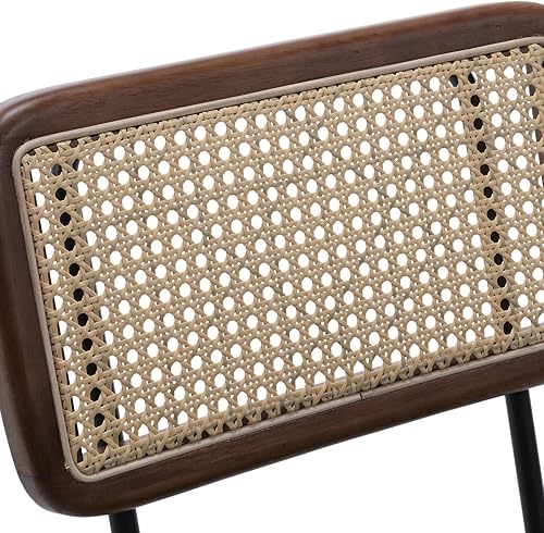 Miniatura 6 de Juego de 2 sillas de comedor de ratán, sillas tapizadas de cuero sintético verde con respaldo de ratán, tejidas con patas de metal para cena, sala