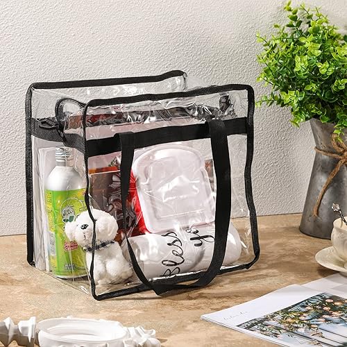 Miniatura 7 de 6 bolsas transparentes de mano, bolsa de hombro para estadio aprobada por seguridad, cierre de cremallera, 12 x 12 x 6 pulgadas, mujeres adultas,
