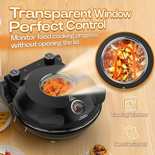 Miniatura 6 de Horno de pizza mejorado, hornos de pizza de interior que calienta hasta 800F, horno eléctrico de pizza de 1200 W, máquina de pizza de 12 pulgadas