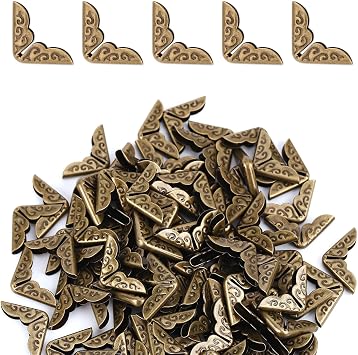 100pcs Metal Book Corner Protectors, Vintage Book Corner Covers Decorative Paperback Book Edge Protector for Photo Album Notebook Scrapbook Menu File Folder Bronze