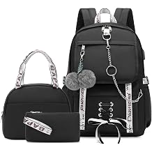 School Backpacks for Girls Backpack with Lunch Box Cute Kids Backpack for School Girls Teens Bookbag Set Black