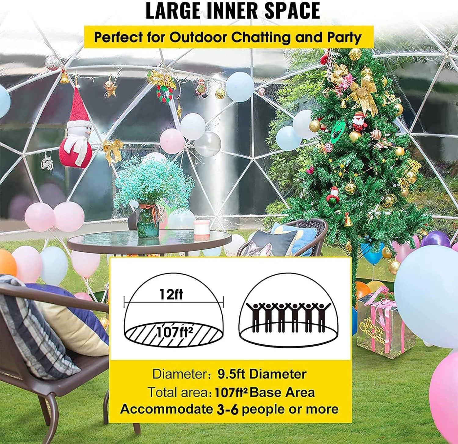 Namiot Ogrodowy Bubble Tent, Namiot Ogrodowy Bubble Tent, 12 Stóp Przezroczysty Namiot Kopułowy, Namiot Kempingowy W Szklarni, Wodoodporny Namiot Geodezyjny Do Użytku Na Zewnątrz