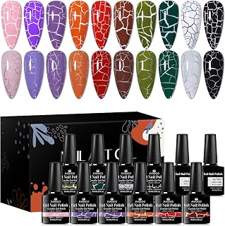 12PCS Crackle Gel Nail Polish Set 10 Colors Magic Gel Polish Kit Unique Variegated Cool Crackle Pattern Cracked Nail Polish, UV Lamp Needed