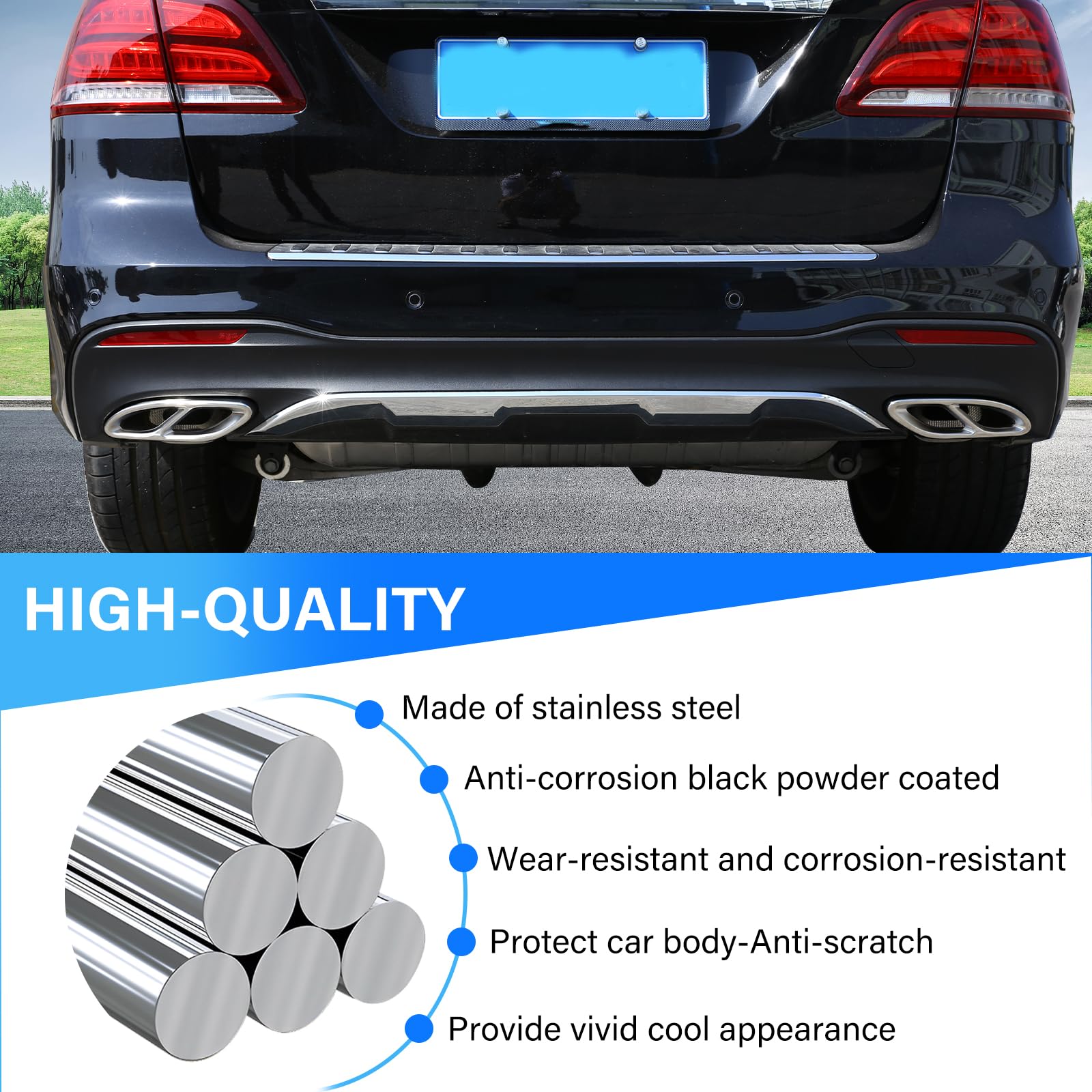2 rivestimenti per tubi di scarico in acciaio per classe A B C GLC W205 W213 W246 W247 X253 W177 classe E C207 coupé (argento lucido)