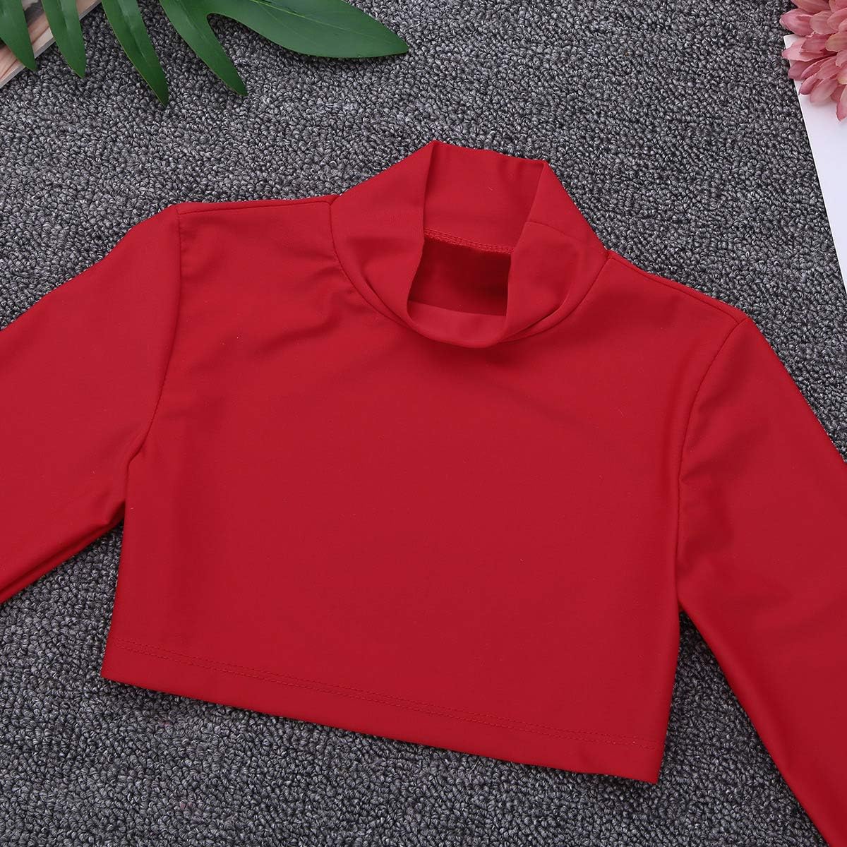 CHICTRY Girls Children Plain Turtleneck Long Sleeve Dance Sports Crop Top Shirt - Image 2