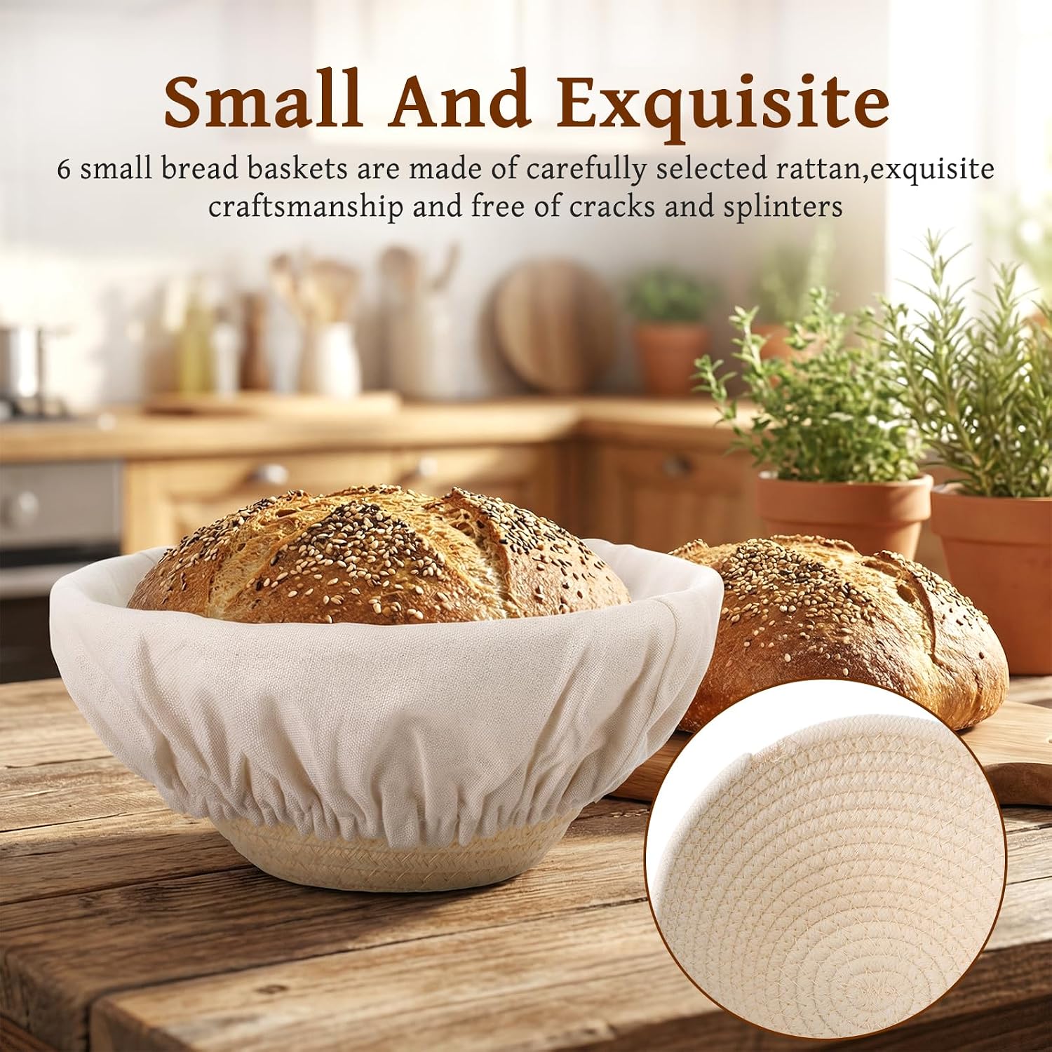 7.9 Inch Mini Banneton Basket Set of 6 Cotton Rope Bread Proofing Baskets for Sourdough Baking Small Loaves Dinner Rolls And Bread Bowls