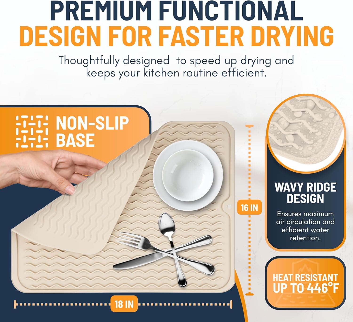 Silicone Dish Drying Mat for Kitchen Counter - Multi-Use Pad, Non-Slip &