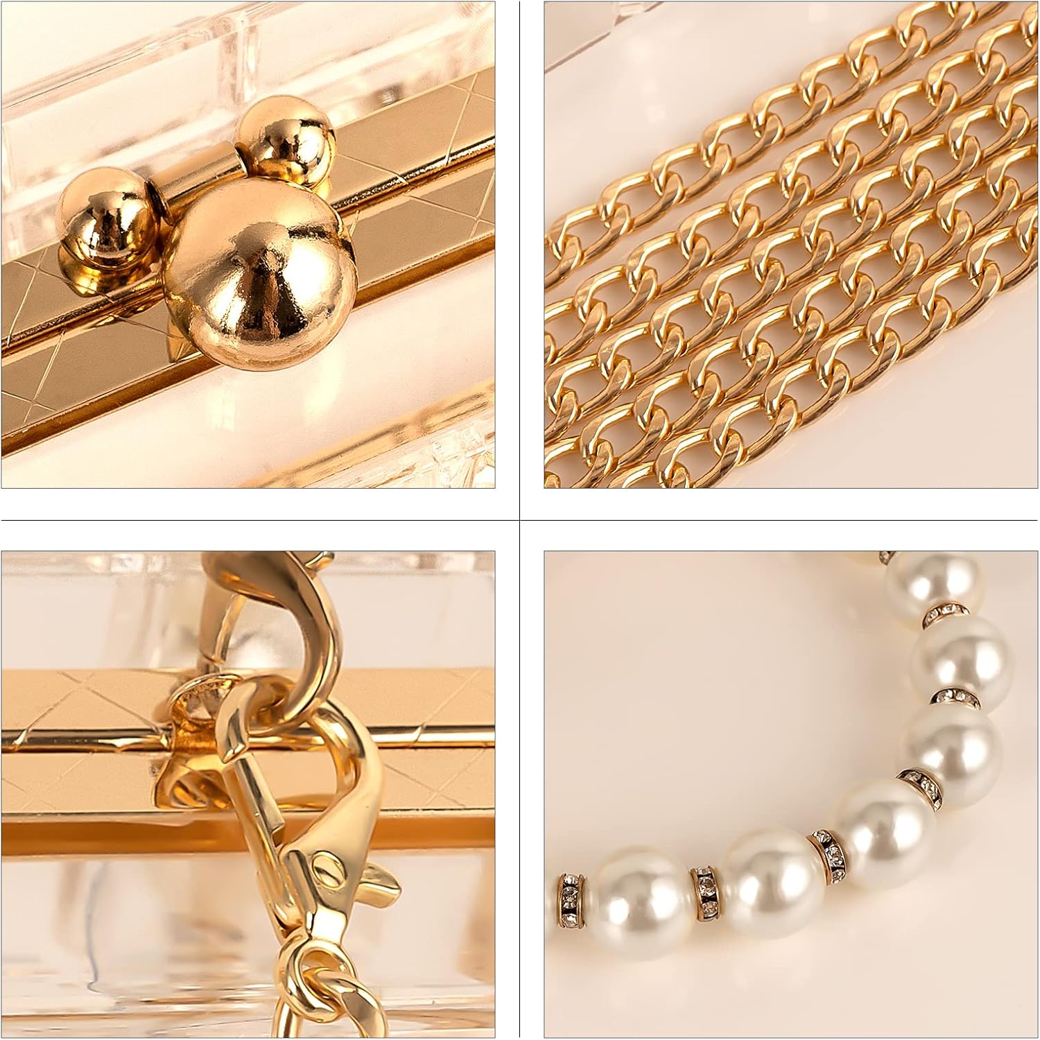 Clear Purse for Women Acrylic Clutch Bag with Pearl Handle & Gold Chain Crossbody, Transparent Box Evening Handbag for Wedding, Prom, Cocktail Party & Stadium Approved - Image 7
