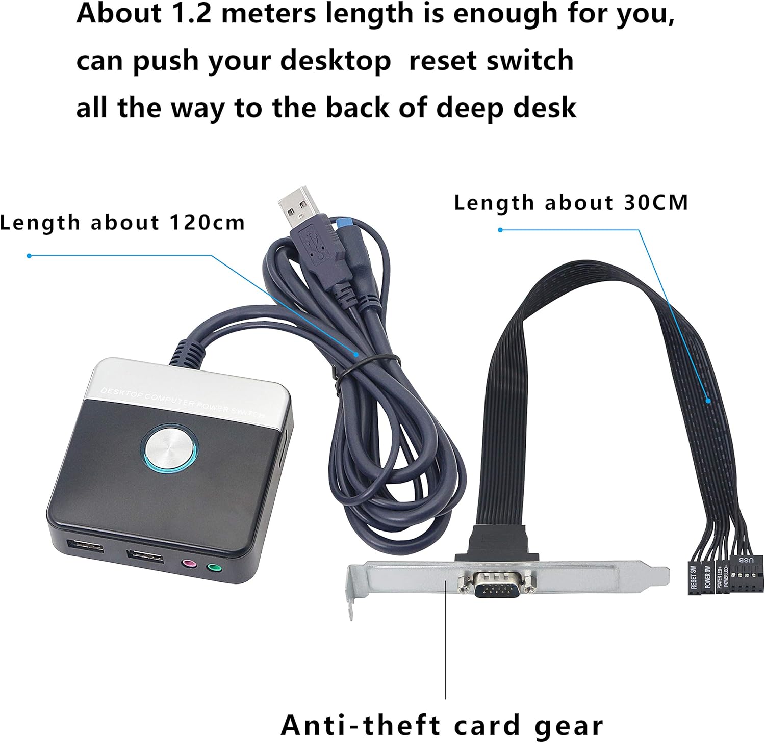 Image showing the lengths of the external and internal cables, and the anti-theft card gear.