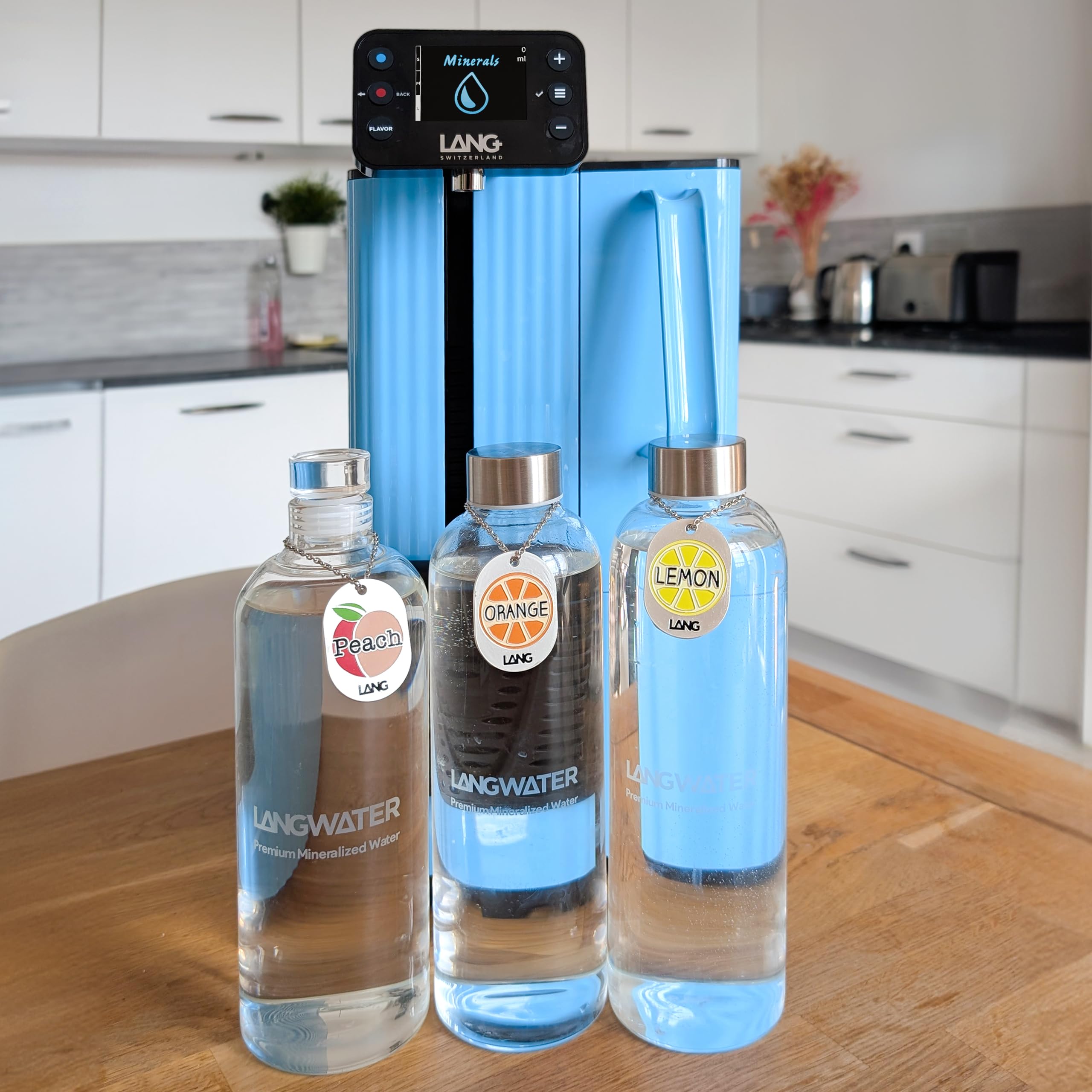 LANG WATER Lot de 2 bouteilles d'eau en verre avec bouchon en métal – 1 l (lot de 2) – Carafe polyvalente en verre pour boissons chaudes/froides